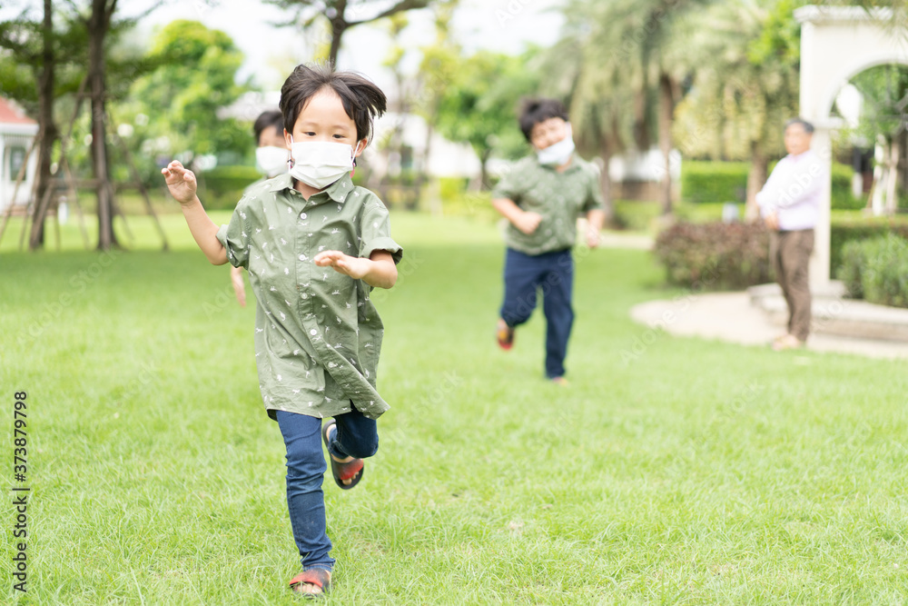 3 brothers are running and playing in the garden. 3 brothers are running and playing in the garden.