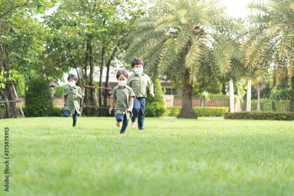 3 brothers are running and playing in the garden. 3 brothers are running and playing in the garden.