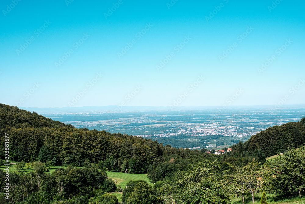 Typical view of landscape valley between mountains in Brandmatt, Sasbachwalden, Black Forest, Schwarzwald, town in Western Baden-Wurttemberg, Germany