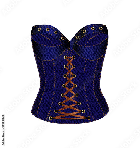 vector illistration white background blue denim corset purple lace