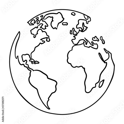 Line drawing of the world globe, planet Earth. Vector illustration. 