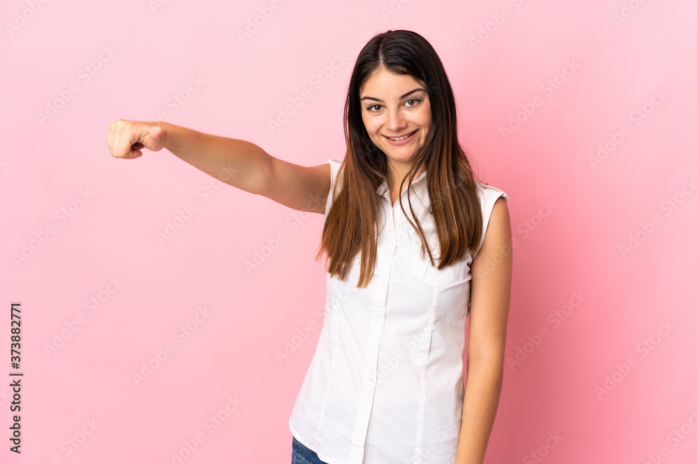 Young caucasian woman isolated on pink background giving a thumbs up gesture Young caucasian woman isolated on pink background giving a thumbs up gesture