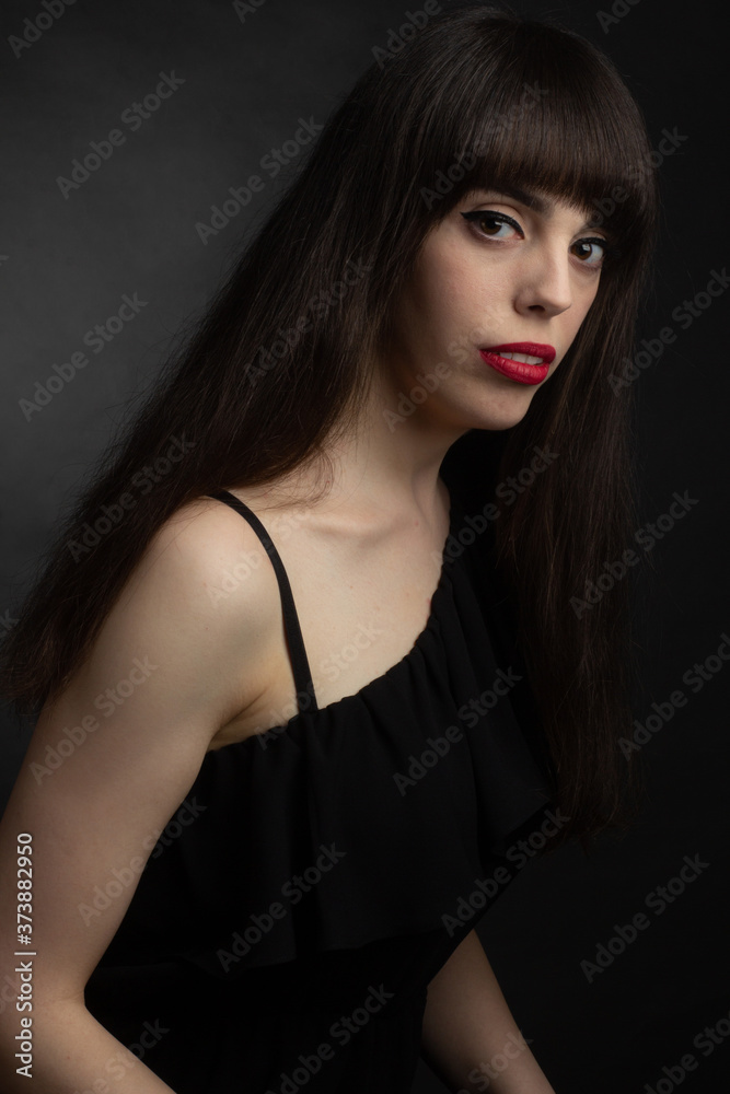 portrait brunette with long hair, off shoulder portrait brunette with long hair, off shoulder