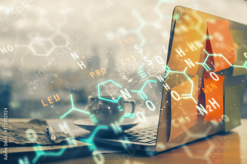 Cuadro en lienzo Desktop computer background and formula hologram writing