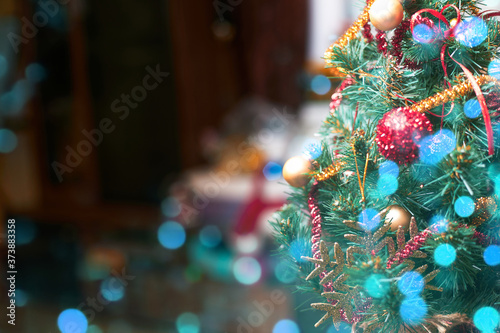 Christmas background, christmas tree in flat, copy space
