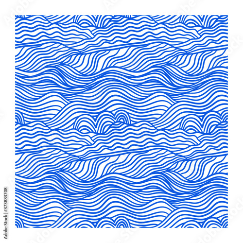 Seamless pattern with blue linear waves. 