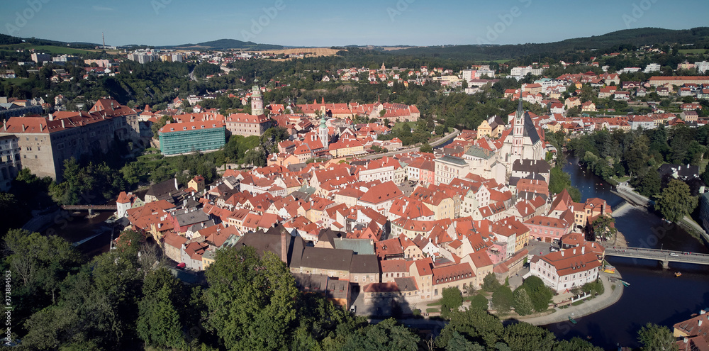Panoramic photography of Cesky Krumlov, Czech Republic.
