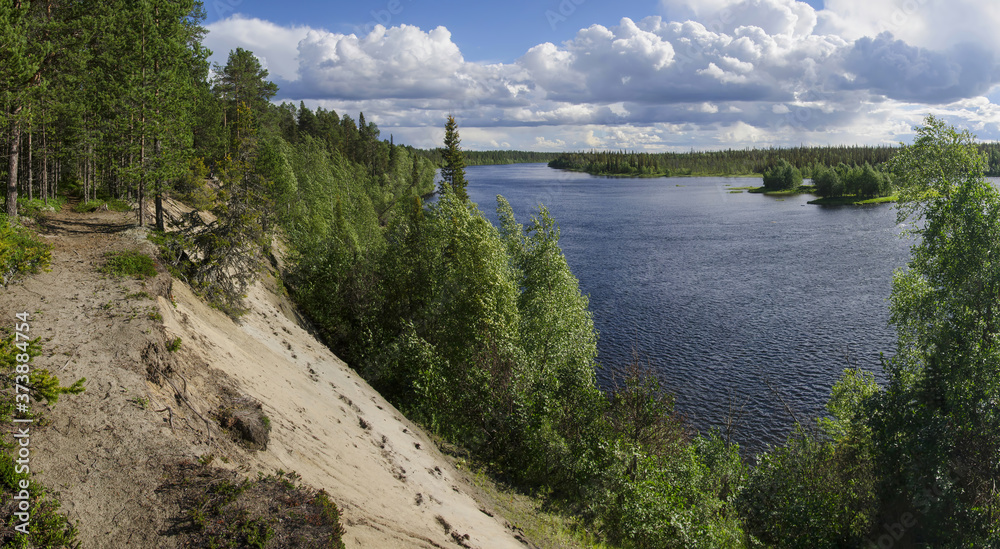 Kola landscape. View of Umba river. Murmansk Oblast, Russia.