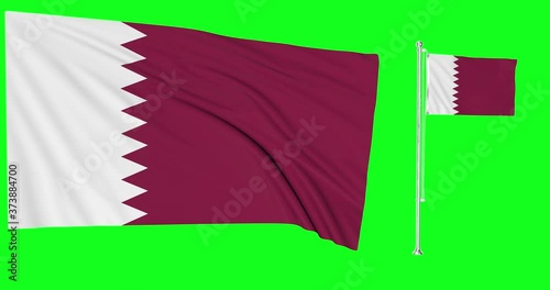 Green screen Qatar two flags waving qatari flagpole animation 3d chroma key photo