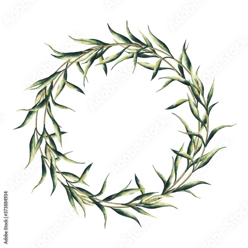 laurel wreath on a white background Hand drawn watercolor botanical crown for wedding card