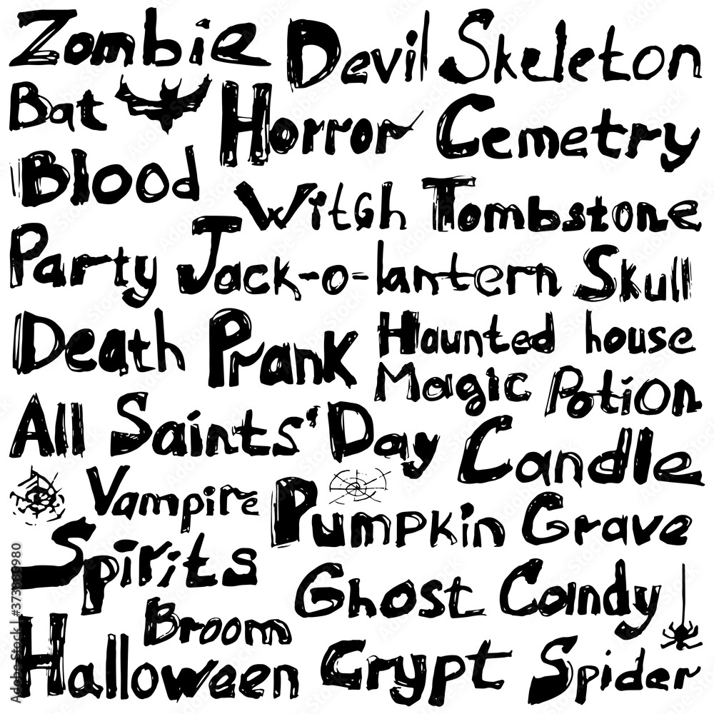 Hand-drawn inscriptions for Halloween. Ink drawing. Vector illustration for design and web.