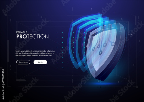Shield in futuristic style. Protection Business Concept. future technology template. Safety data concept vector illustration. Fututistic HUD background.