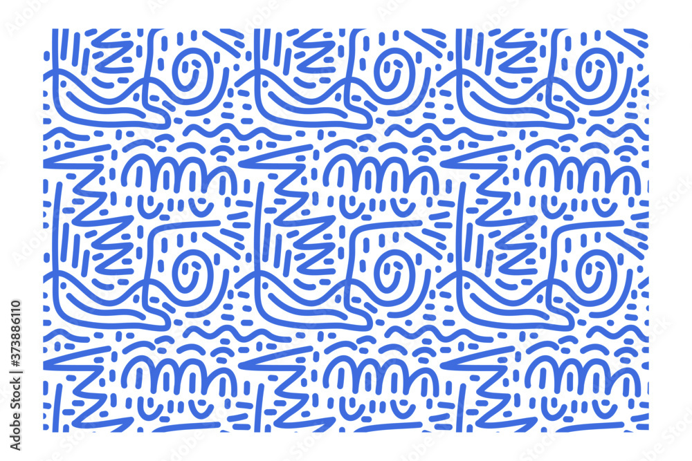 Seamless pattern of blue lines of scrawl.