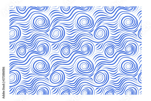 Horizontal seamless pattern of swirling waves of the acute form. Design for backdrops with sea, rivers or water texture. Repeating texture. 