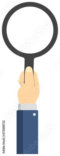 Hand holding magnifying glass vector illustration ( male hand , business person )