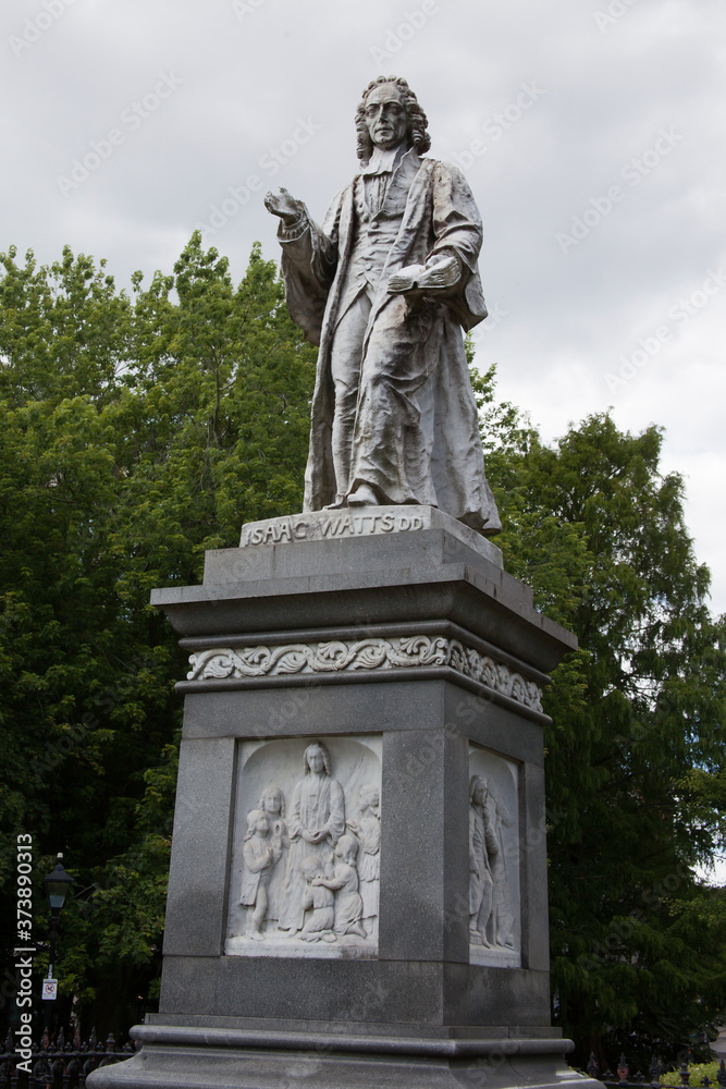 A statue of Isaac Watts at Watts Park in Southampton, Hampshire, UK