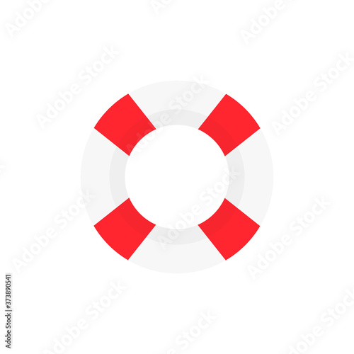 Red and white swimming rubber ring. Floating lifebuoy vector isolated on white. Summer sea vacation buoy illustration.
