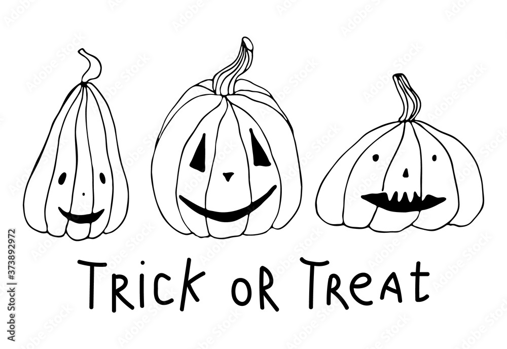 Jack lantern vector illustration for card design and fall decoration. Halloween card with black outline pumpkins set isolated on white background. Funny doodles. Jack lantern vector illustration for card design and fall decoration. Halloween card with black outline pumpkins set isolated on white background. Funny doodles.