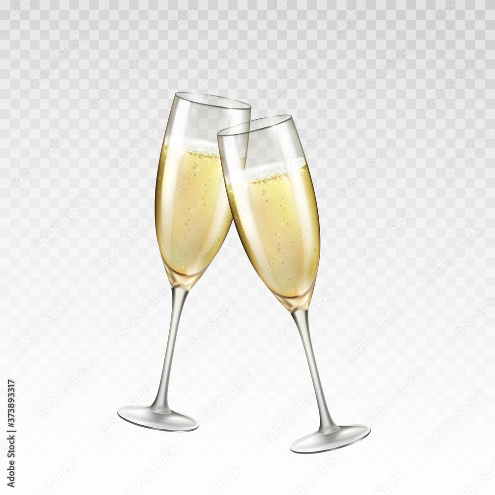 Champagne or golden wine glasses isolated on transparent background