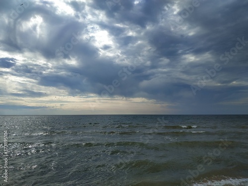 Horizon cloudy sky and sea. Natural seascape. 