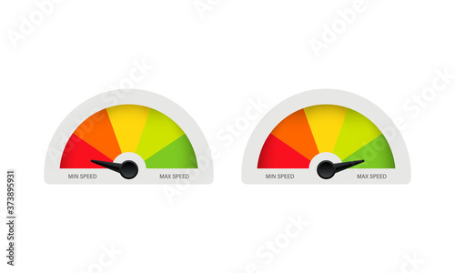 Speedometer icon. Min and max speed. Vector on isolated white background. EPS 10