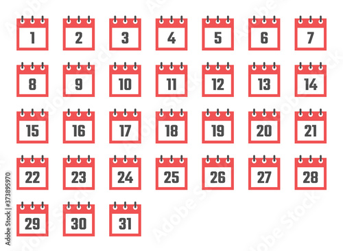 calendar dates flat icon set from 1 to 31