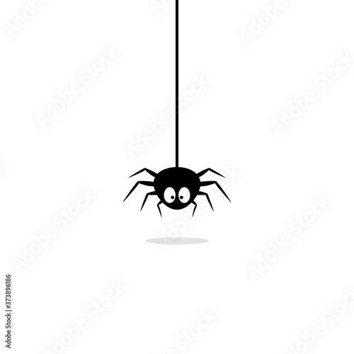 Cute black spider hangs on a cobweb. Halloween concept. Vector on isolated white background. EPS 10