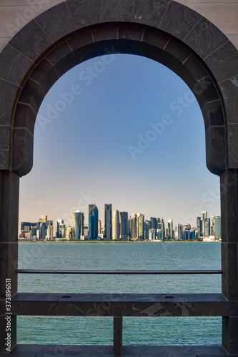 view of doha qatar from archway