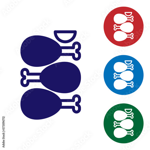 Blue Indian traditional food Tandoori chicken icon isolated on white background. Set icons in color square buttons. Vector.