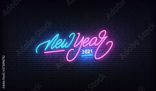 New Year 2021 neon sign. New Year holiday lettering vector design