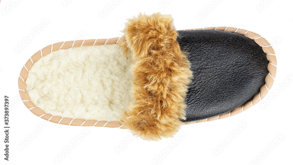 Warm indoor slippers on a white background. Clear warm domestic sandal. Design mockup. Warm indoor slippers on a white background. Clear warm domestic sandal. Design mockup.