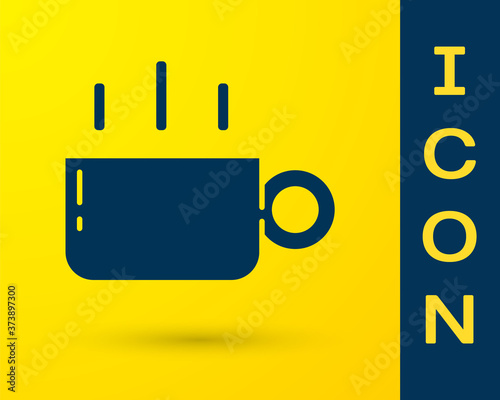 Blue Coffee cup icon isolated on yellow background. Tea cup. Hot drink coffee. Vector.