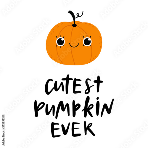 Cutest pumpkin ever. Autumn hand drawn lettering.