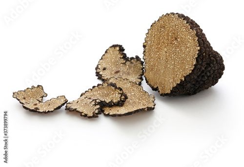 close up shot of sliced fresh black truffle