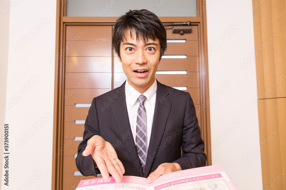 訪問販売をするビジネスマン 訪問販売をするビジネスマン