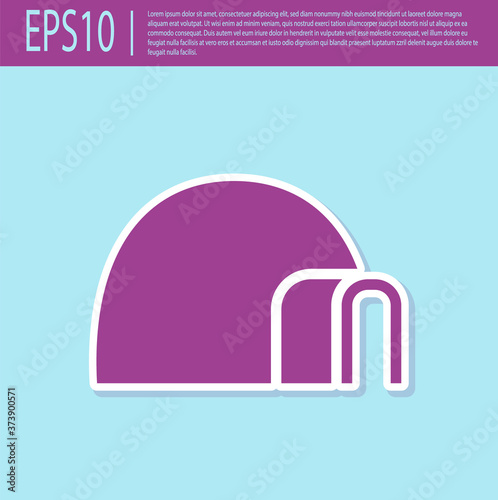 Retro purple Igloo ice house icon isolated on turquoise background. Snow home, Eskimo dome-shaped hut winter shelter, made of blocks. Vector.