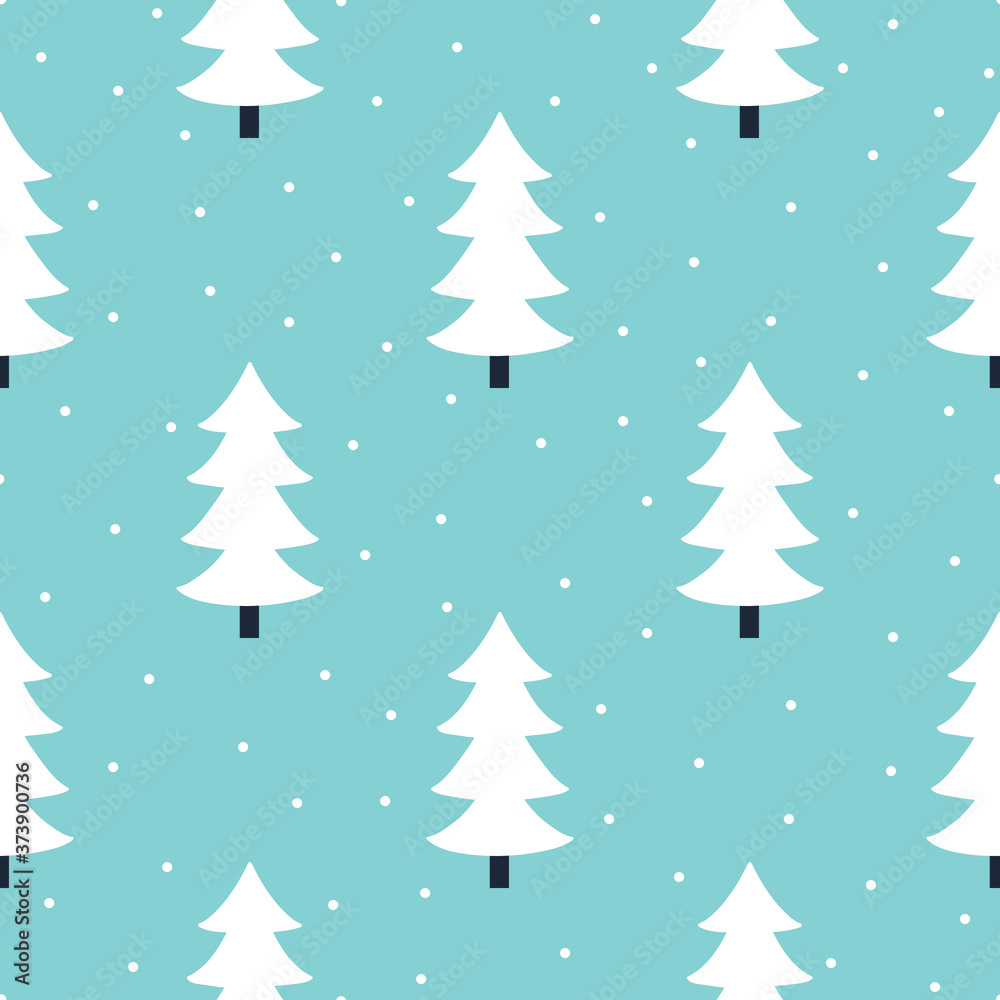 Christmas seamless pattern with trees on blue background