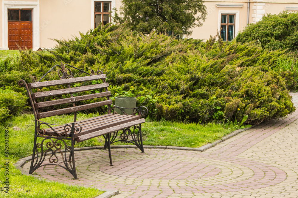 Bench in the park in Ternopil in the spring. Ukraine Bench in the park in Ternopil in the spring. Ukraine