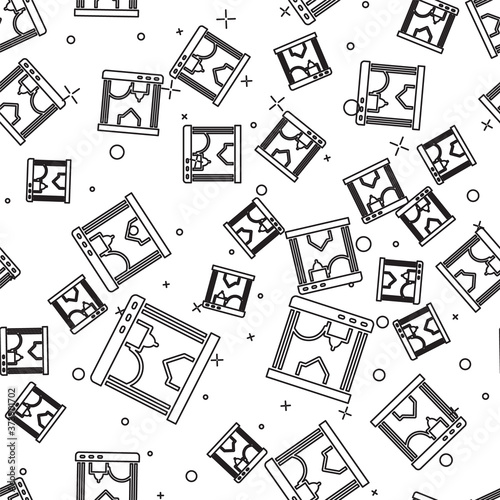 Black line 3D printer icon isolated seamless pattern on white background. Vector.