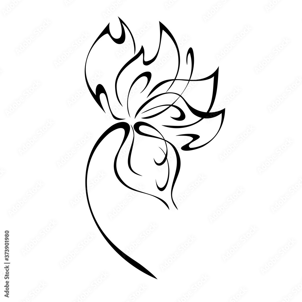 ornament 1280. decorative abstract flower on a curved stem in black lines on a white background