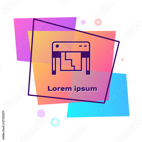 Purple Plotter icon isolated on white background. Large format multifunction printer. Polygraphy, printshop service. Color rectangle button. Vector.