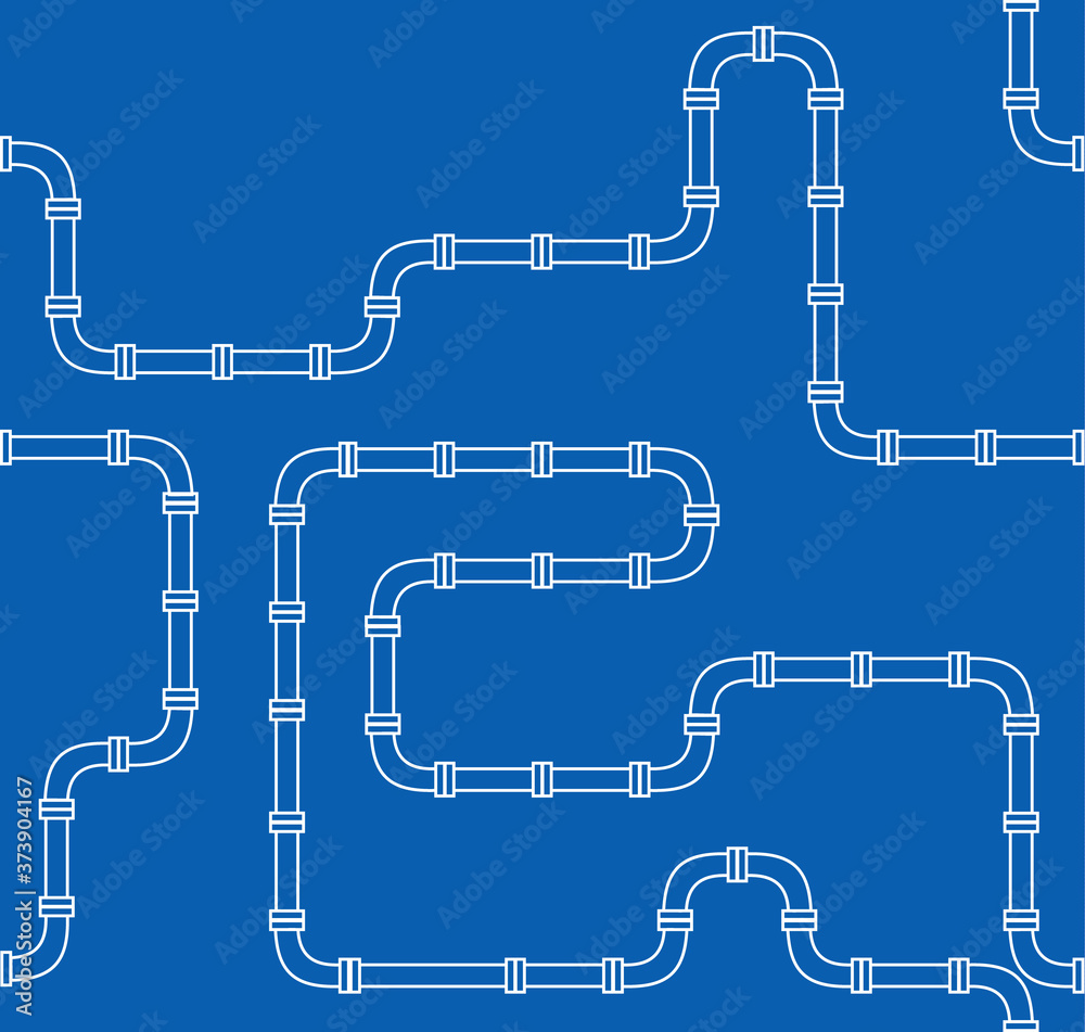 industrial seamless pattern. white piping on Blue background. pipes for ...