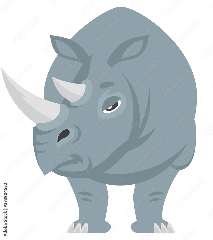 Standing rhinoceros front view. African animal in cartoon style.