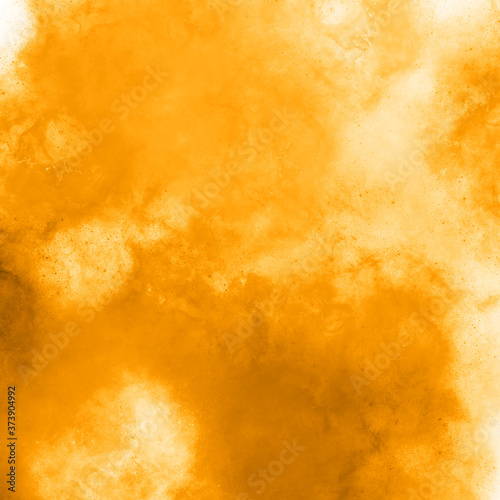 Colored saturated watercolor background, abstract yellow orange spot. Gentle transition gradient acrylic paint, splash stain blot of paint for design