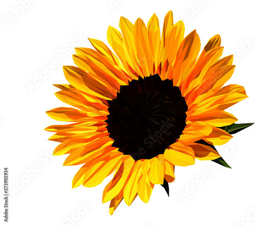 Low poly, geometrical, illustration of a beautiful yellow sunflower