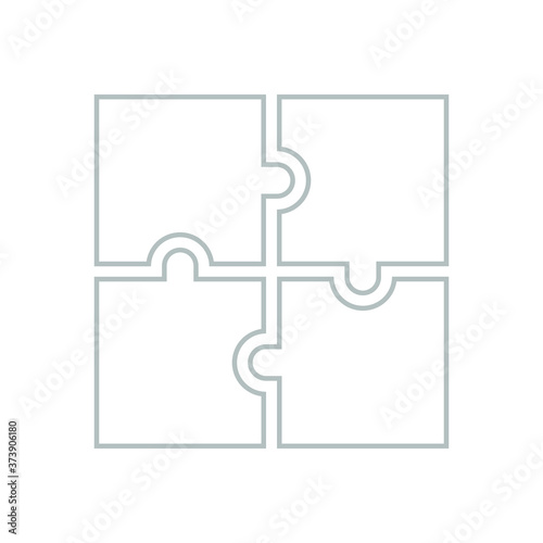 Four blank puzzle pieces. Puzzle for web, information or presentation design, infographics. White puzzle on white background. Vector illustration