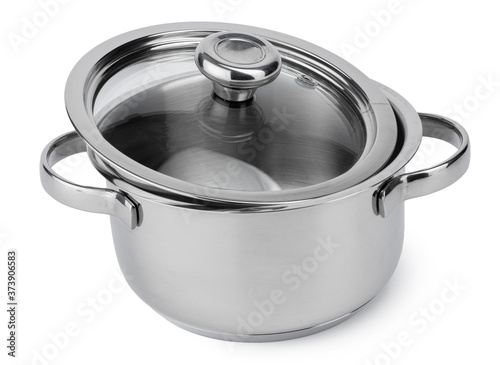New metal cooking pot isolated on white