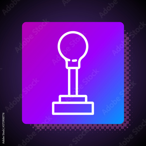 White line Gear shifter icon isolated on black background. Manual transmission icon. Square color button. Vector.