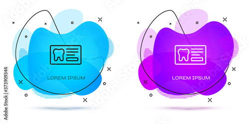 Line Clipboard with dental card or patient medical records icon isolated on white background. Dental insurance. Dental clinic report. Abstract banner with liquid shapes. Vector.