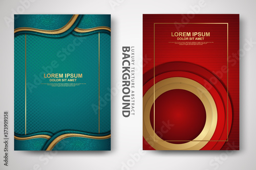 Vector set of cover design template with futuristic and dynamic overlap layers background with glitters effect. Realistic on textured dark background